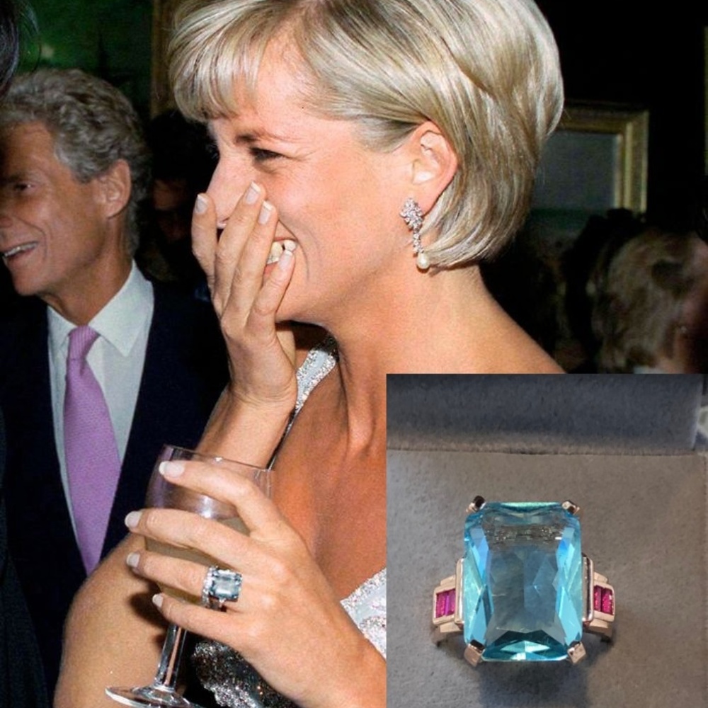14ct  Diana Meghan Markle Aquamarine Ring 24k Rose